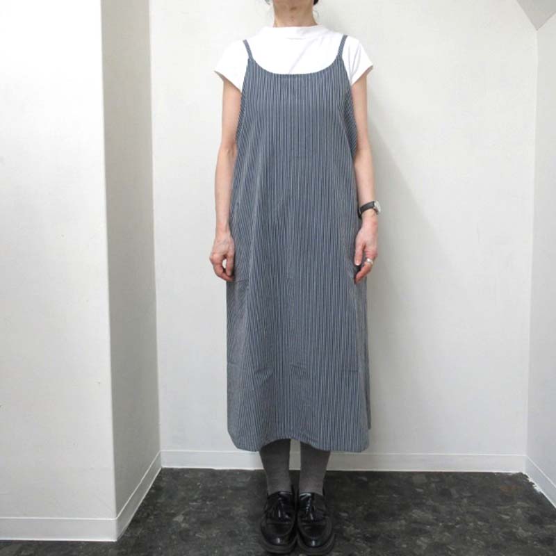 homeworking  ギャザーエプロンワンピース /NV 【日本製】